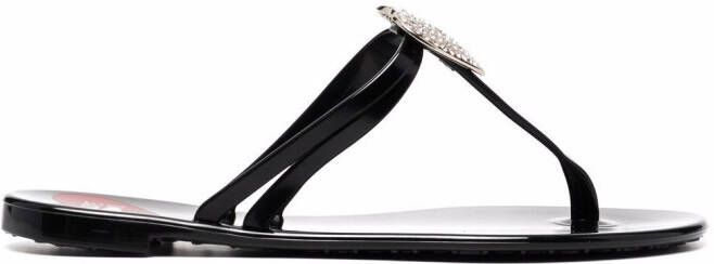 Love Moschino crystal heart thong sandals Black