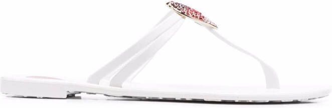 Love Moschino crystal-heart thong sandals White