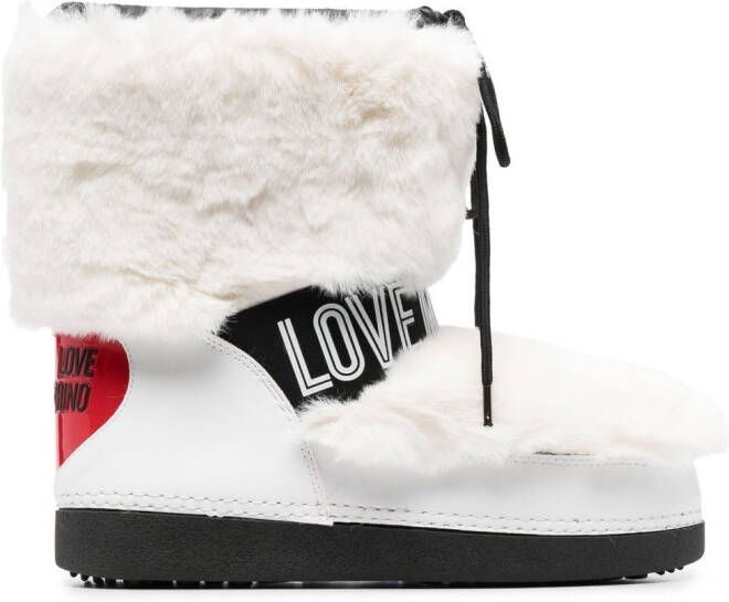 Love Moschino embossed-logo faux-fur boots White