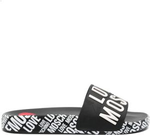 Love Moschino embossed-logo flat slides Black