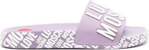 Love Moschino embossed-logo flat slides Purple