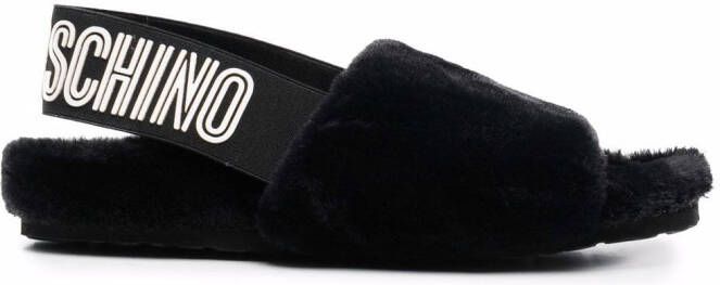 Love Moschino faux-fur logo-strap sandals Black