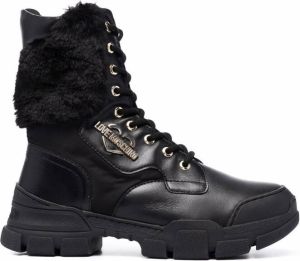 Love Moschino fur panel lace-up boots Black
