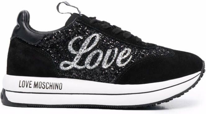 Love Moschino glitter-detail logo-print trainers Black