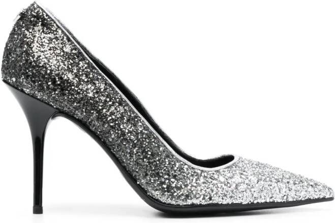 Love Moschino glitter-detailed 100mm leather pumps Grey
