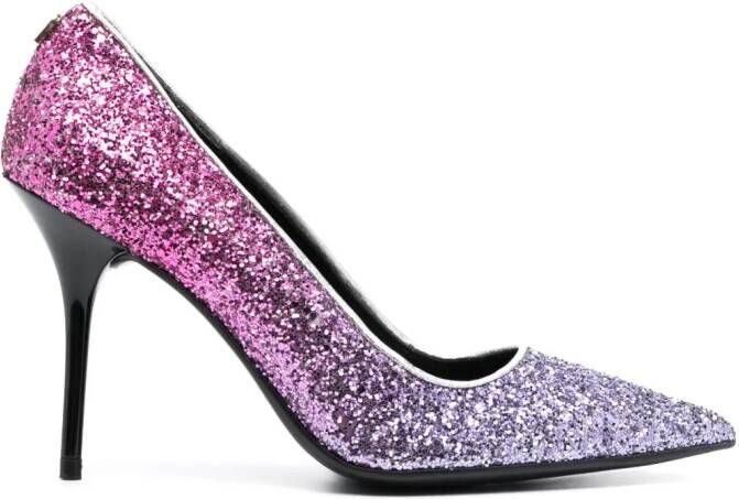 Love Moschino glitter-detailed 100mm leather pumps Pink