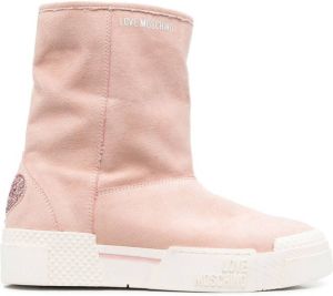 Love Moschino glitter-heart patch ankle boots Pink