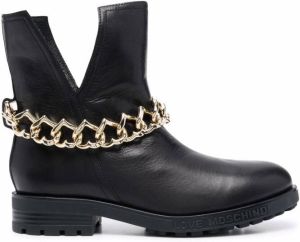 Love Moschino heart-chain leather ankle boots Black