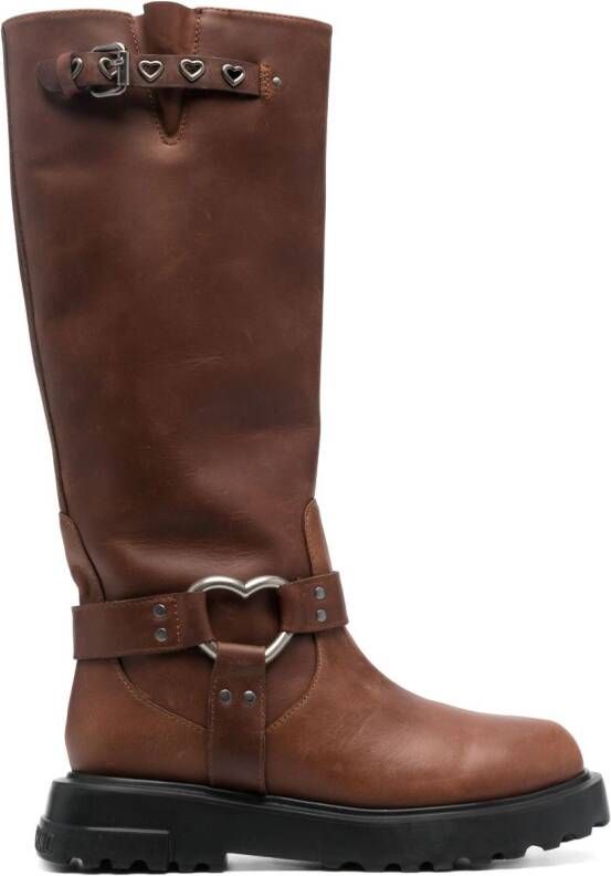 Love Moschino heart-plaque faux-leather boots Brown