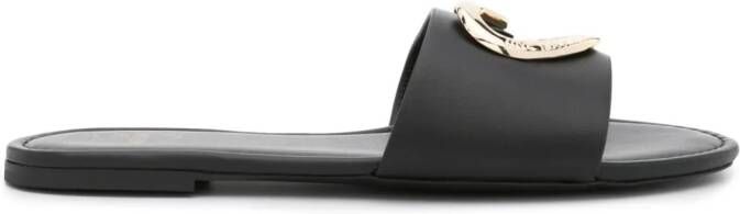 Love Moschino heart-plaque leather slides Black