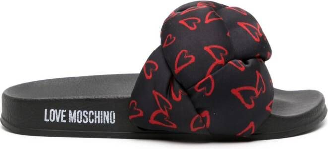 Love Moschino heart-print braided slides Black