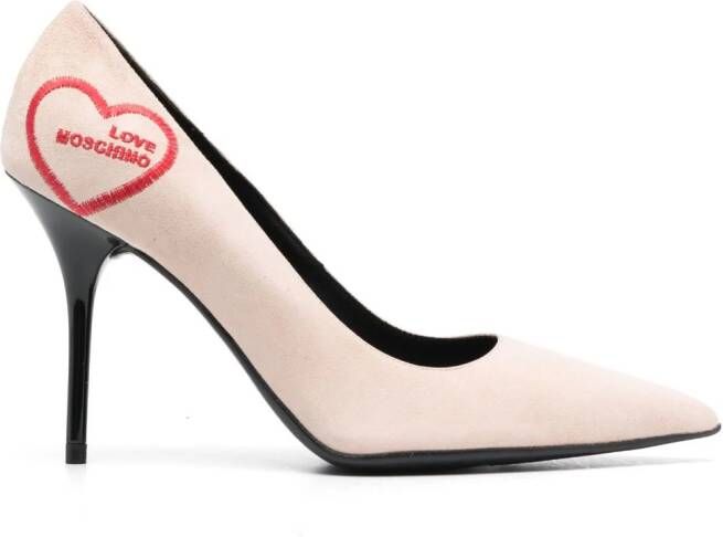 Love Moschino logo-embroidered leather pumps Pink