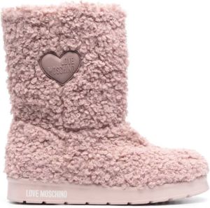 Love Moschino logo-patch faux-fur snow boots Pink