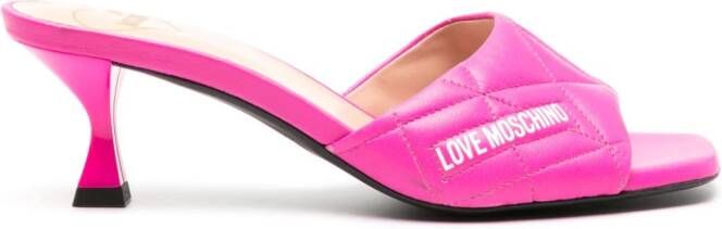 Love Moschino logo-print 65mm quilted mules Pink