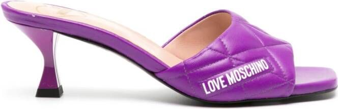 Love Moschino logo-print 65mm quilted mules Purple