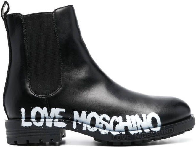 Love Moschino logo-print ankle boots Black