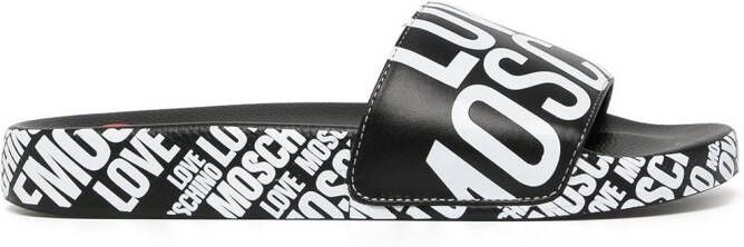 Love Moschino logo-print faux-leather slides Black