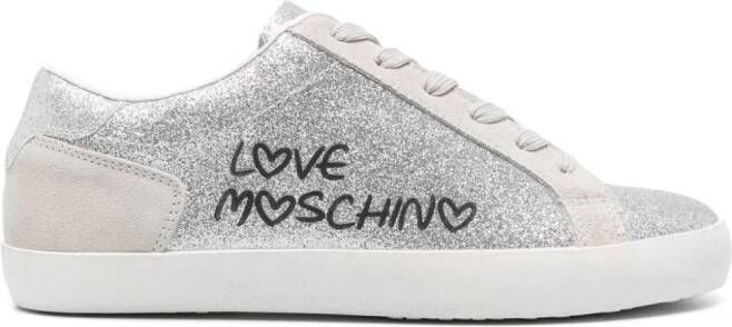 Love Moschino logo-print glitter sneakers Silver