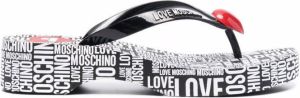 Love Moschino logo print heeled flip flops Black
