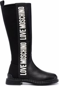 Love Moschino logo print over the knee boots Black