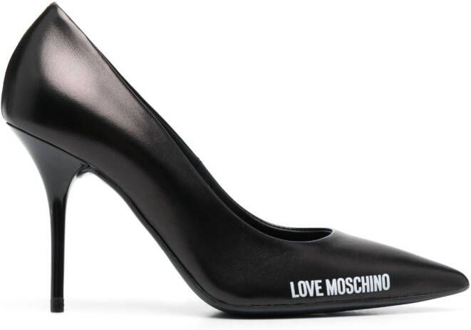 Love Moschino logo-print pointed-toe leather pumps Black