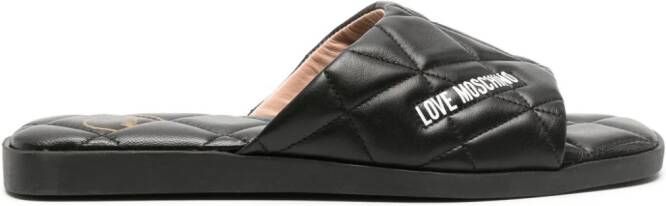 Love Moschino logo-print quilted slides Black