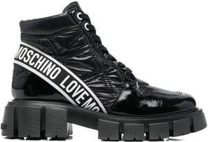 Love Moschino logo-strap hiking boots Black