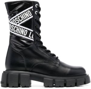 Love Moschino logo-tape combat boots Black