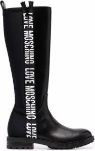 Love Moschino logo-tape knee-high boots Black