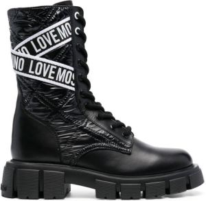 Love Moschino logo-tape lace-up boots Black