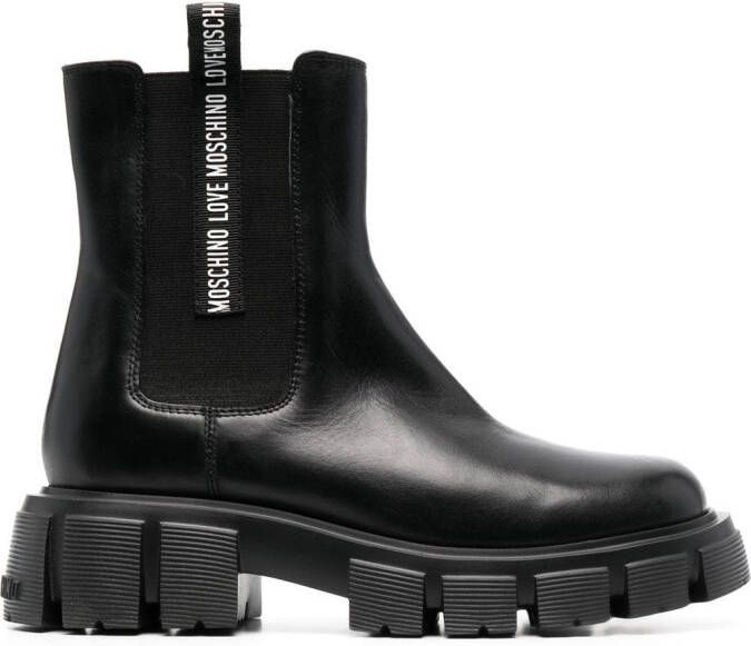 Love Moschino logo-tape leather boots Black