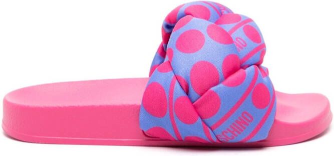 Love Moschino polka dot-print braided slides Pink
