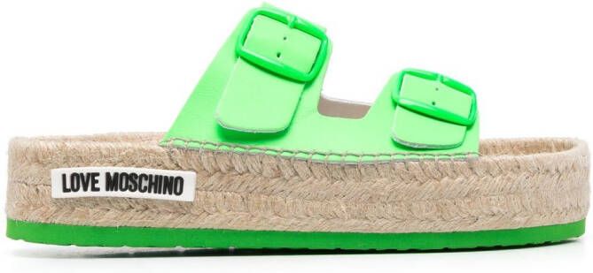 Love Moschino side-buckle detail logo mules Green