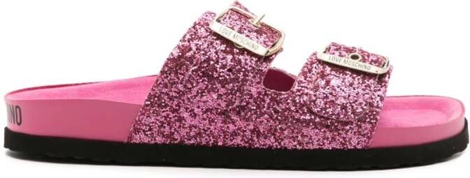 Love Moschino side-buckle glitter slides Pink