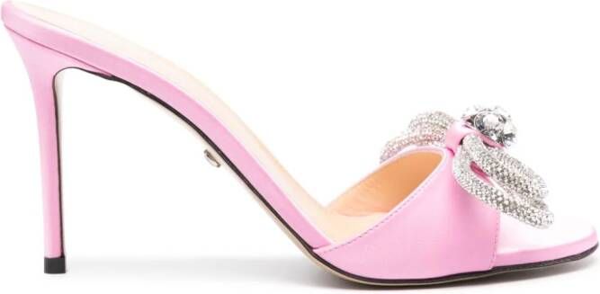 MACH & MACH crystal-embellished bow 95mm satin mules Pink