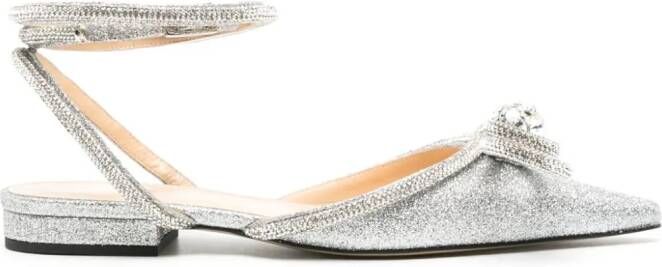 MACH & MACH Double Bow glitter ballerina shoes Silver