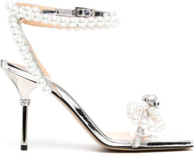 MACH & MACH 100mm pearl-embellished leather sandals Silver