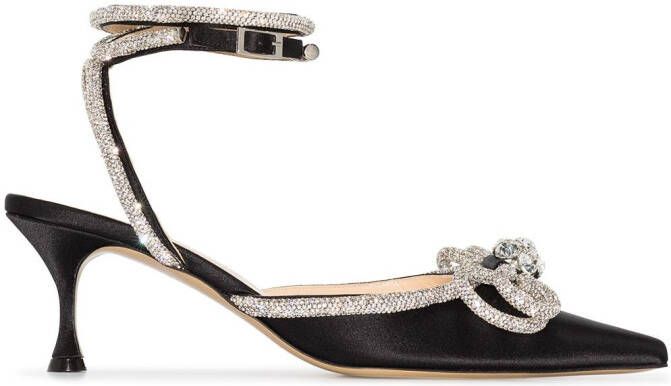 MACH & MACH Double Bow 65mm crystal-embellished pumps Black