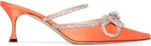 MACH & MACH Double Bow 75mm crystal-embellished mules Orange