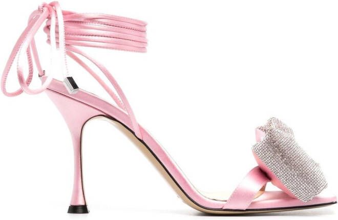 MACH & MACH Double Bow crystal-embellished 95mm sandals Pink