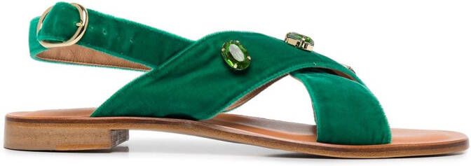 Madison.Maison cross-strap jewelled sandals Green