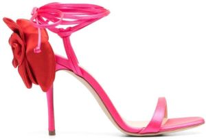 Magda Butrym 105mm rose-embellished satin sandals Pink