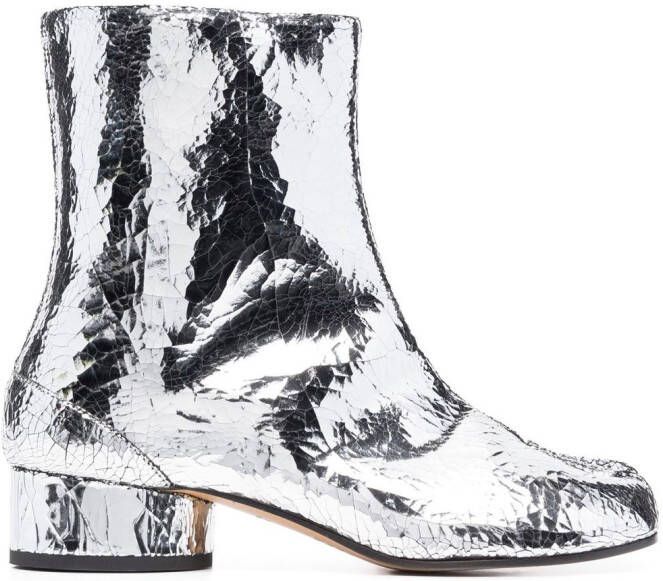 Maison Margiela cracked-effect metallic ankle boots Grey