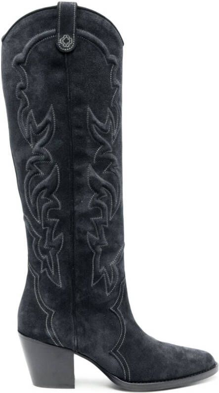 Maje 65mm knee-high suede cowboy boots Blue