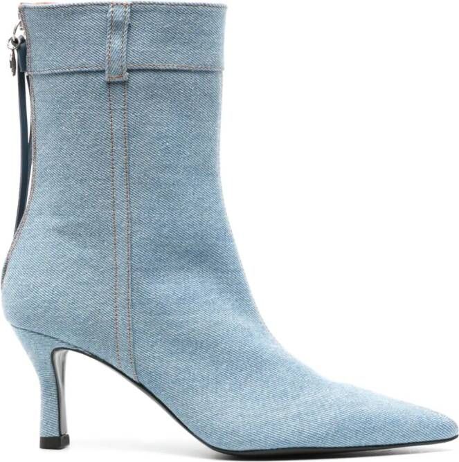 Maje 75mm pointed-toe denim ankle boots Blue