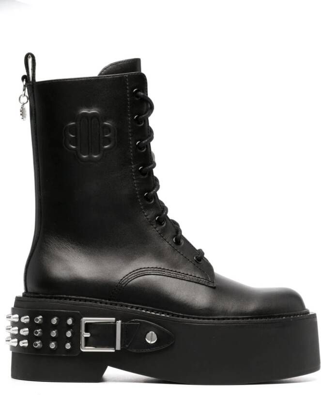 Maje buckle-detail lace-up leather boots Black