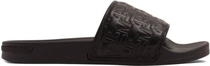 Mallet logo-embossed leather slides Brown