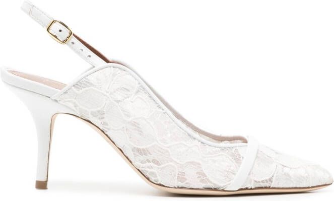 Malone Souliers 30mm slingback lace pumps White