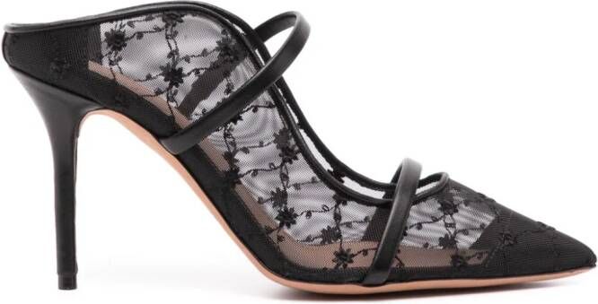 Malone Souliers Maureen 85mm floral-embroidered pumps Black