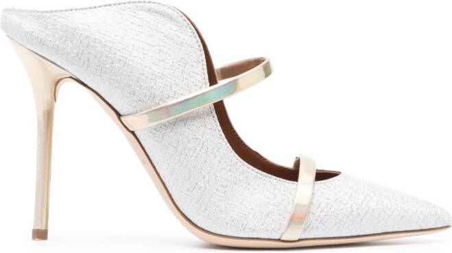 Malone Souliers metallic-finish 100mm leather pumps Silver